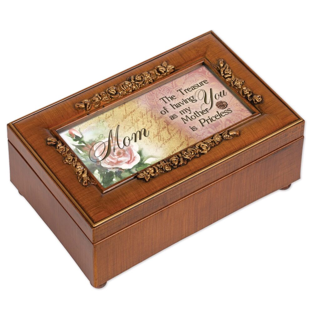 9044 Priceless Mother Woodgrain Embossed Petite Rose Music Box Plays Wind